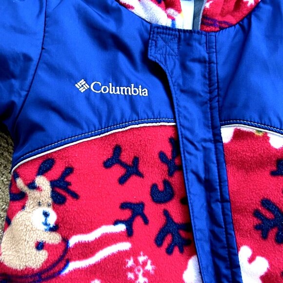 Columbia Blue Red Winter Animal Print Baby Snowsuit Baby Boy Size 6 Months - Picture 2 of 6